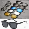 Zonnebril Mode Optische Brilmontuur Mannen Vrouwen Bijziendheid met 5 Clip op Zonnebril Gepolariseerde Magnetische Bril voor Mannelijke Brillen