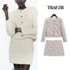 Traf Zr Women Suit z spódnicą modną luksusową elegancką i elegancką kobietą białą tweed dwuczęściowy zestaw zimowy 240108
