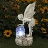 LED Solar Angel Resin Lamp Statue Garden Decoration Luminous Elf Girl Crafts Flower Fairy Outdoor Ornaments Gift 240108