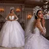 Robe de mariée de luxe avec perles, robe de mariée arabe, col transparent, fleurs, dentelle, paillettes, robes de mariée Aibye, 2024
