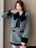 Sukienki robocze Elegancka wełniana 2 -częściowa zestaw kobiet przycięty płaszcz Slim Mini Spódnica jesienna zima Kobiet Temperament Koreańskie stroje mody