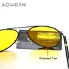 サングラスaowear hd nightivisy glasses man偏光イエローナイトドライビング航空サングラスブランドカードライバーゴーグルアイウェア