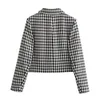 Traf Hundstooth Cropped Blazer Woman Short Tweed Jacket Women Office Elegant Womens Long Sleeve Autumn240108