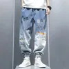 Graffiti-Druck-Jeans für Herren, Farbverlauf, Hip-Hop-Hose, Harems-Cartoon, lockere, lässige Knöchelbandhose, Cargo-Denim-Jeans für Herren 240106