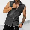 2023 Spring Summer Mens denim Vest Ripped Jean Jackor Coats Waistcoat Men ärmlös manlig tank SXXL 240108