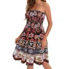 Casual Dresses Women Summer Dress Off Shoulder Bandeau ärmlös rygglös bohemisk blommig tryckt elastisk byst semester strand