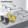 Solglasögon Titanium 3 i 1 ny trendmagnetglasögon med klipp på glasögon Polariserade solglasögon för män Kvinnor Optiska datorglasögon