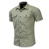 Men's Dress Shirts 2024 Cotton Washed Workwear Casual Short Sleeved Shirt Pure Military Style Outdoor