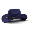 BERETS 3SIZE KVINNS MÄNS ULL HÅLLBOLA WESTER COWBOY HAT MED Fashion Belt Gentleman Lady Jazz Cowgirl Toca Sombrero Cap