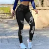 Pantalons dames 2023 nouveau printemps taille haute haute Stretch Faux Denim Leggings Fitness sport Yoga femmes pantalons Streetwear