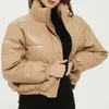 Zoki hiver épais femmes court Parkas chaud mode PU cuir manteaux noir coton rembourré femme doudoune élégant fermeture éclair vêtements 240106