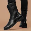 Estilo britânico moda bordado masculino alto tamanho grande 46 couro ocidental casual botas de cowboy para homens botas hombre