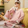Automne hiver coréen Kawaii pyjama ensemble pour femmes pyjamas coton à manches longues gros Pijamas mode vêtements de nuit grande taille 4xl 5xl 240106