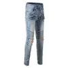 Herren Designerhose Lila Jeans Amris Fashion Motorrad Stereo Cut Multi-Pocket Perforierte Füße Slim Fit Elastisch #917