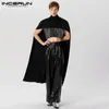 Inderun Mężczyźni nieregularne płaszcze płaszcze Turtleeck Solidny samiec ponchos róg streetwear jesienna moda moda kazu dla cienkich peleryny s-5xl 240106