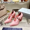 Designer di alta qualità Donna Tacchi alti Sandali in pelle da cena di lusso Design della moda Scarpe Muller casual Scarpe da ufficio per ragazza da bar per tacco a triangolo da donna YMPR 0077