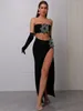 Sukienki robocze Kobiety Celebrity Luxury Sexy Rhinestone Blask Black Maxi Long Body Bandage Spódnica 2024 Elegancki wieczór klubowy strój imprezowy