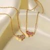 Colar brincos conjunto estilo francês rosa zircão coração pingente 18k banhado a ouro aço inoxidável não manchar moda senhora jóias