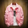 Men's Jackets 2024 Spring Autumn Jean Jacket Streetwear Cotton Denim Red White Black Ripped Hole Coats Men Outwear