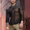 Men's T-Shirts New Mens T-shirt Tight-fitting Long Sleeve Bottoming Shirt Fashion Men Sexy Hollow Out Woven Slim Black Shirt Oversized T Shirt T240108