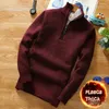 Men's Sweaters 2024 Autumn Winter Mens Fleece Thicker Sweater Half Zipper Turtleneck Warm Pullover Quality Male Slim Knitted Wool