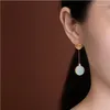 Boucles d'oreilles pendantes en jaspe hétien naturel, pompon rond, Style chinois rétro, petit artisanat exquis, charme de marque, bijoux en argent pour femmes