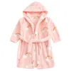 Children Flannel Bathrobe Cartoon Hoodies Printing Home Fleece Pajamas Baby Kids Sleepwear Boys Girl Robes Autumn Winter 240108