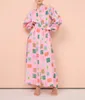 1.9 Holiday Beach Linen Linen Fruit Print Laneve Sebody Single Breadged Split Dress Women With With Belt