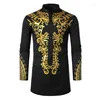 Ethnic Clothing 2024 African Golden Polished Dress Shirts Fashion Africa Men's T-Shirt Long Sleeve Mid-Length Muslim Casual Clothes Printed