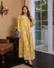 Ethnic Clothing Color Diamond Embroidery Floral Print V-neck Muslim Middle East Loose Dress Turkey Dubai Arab Robe