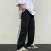 Pantalon pour hommes décontracté léger droit jambe large couleur unie multi-poches coupe ample Baggy vêtements quotidiens