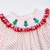 Vestidos da menina Girlymax Inverno Árvore de Natal Smocked Dots Bebê Meninas Crianças Crianças Roupas Twirl Na Altura Do Joelho Vestido de Manga Longa