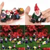 Dekorativa föremål Figurer 12pc/set Mini Fairy Garden Drunk Yoga Gnomes Miniature Ornaments Set dvärg Bonfire Statues Flowerpot Deco OT9FC