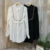 Camicette da donna Donna Sparking Diamonds Stitch Camicie larghe oversize di media lunghezza Autunno Primavera Ruffles Bianco Nero Top