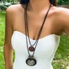 Pendentif Colliers Vintage Log Piece Collier Femmes Avec Style Ethnique Longue Perlée Cire Chandail Chaîne Couple Bijoux