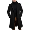 Мужские плащи, черное пальто для мужчин, длинное полушерстяное пальто, однобортный роскошный топ, морозостойкий деловой образ