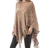 Kvinnor hål ut virkad tröja Cape Pullover Knit Shawl Scarf Tassel Poncho 240108