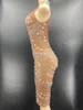 Noszenie sceniczne Bez rękawów Rzczepianie Seksowne kobiety brązowe sukienki urodziny świętowanie wieczornego wokalistka na imprezę wykonać kostium wykonujący kostium