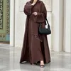 Etniska kläder Dubai Abaya Women Muslim Open Cardigan Maxi Dress Set 2 Pieces Turkiet Kimono Arab Eid Party Gown Jalabiya Femme Caftan