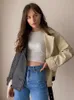 FTLZZ Spring Autumn Lapel Splicing Pu Leather Jacket Women Moto Frenulum Faux Soft Leather Coat Casual Loose Outwear With Belt 240108