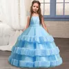 Girl Dresses Elegant Cake Skirt Princess Lace Dress Kids Flower For Girls Vintage Children Wedding Party Long Ball Gown