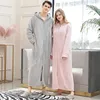 Frauen Winter Plus Größe Lange Warme Flanell Bademantel Reißverschluss Mit Kapuze Bademantel Schwangere Korallen Fleece Morgenmantel Männer Nachtwäsche Spa 240109