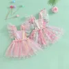 Abiti da ragazza Princess Born Baby Girls Summer Dress Colletto quadrato Manica corta Backless Tie-up Farfalla/Pots Tulle Festa di compleanno