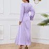 Etnische Kleding Mode Borduren Moslim Jurken Vrouwelijke Islamitische Abaya Gewaden Eid Ramadan V-hals Maxi Huis Ware Arabische Kaftan vestidos