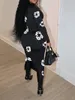 STYLISH LADY Floral Printed Long Maxi Dress 2024 Spring Women Long Sleeve O Neck Bodycon Sexy Club Party Black Vestidos Femininos