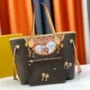 Luxus-Tragetaschen für Damen, Umhängetasche, hochwertige Umhängetasche, großer Druck, Blumen-Geldbörsen, Designer-Frau-Handtasche, 2-teiliges Set