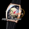 New Jetliner II Skull Inkvaders Automatic 45mm Mens Watch Rose Gold Case Gold Skeleton Dial Black Rubber Strap Limited Edition Reloj Hombre Watches TrustyTime001