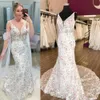 Robe de mariée en dentelle florale 2024 Boho extérieur moderne gaine col en V profond sans manches robe de mariée colorée pour les mariées longue traîne couverte boutons bohème dos en V