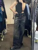 Frauen Hosen Mode Amerikanischen Stil Retro Breites Bein Gerade Jeans Frauen Frühling Herbst Koreanische Y2K Street Design Harajuku Kunst