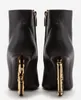 Winter Brands Keira Zip Ankle Boots Women Pop Sculptural D-baroque Heel Black Stretch Leather Lady Booties